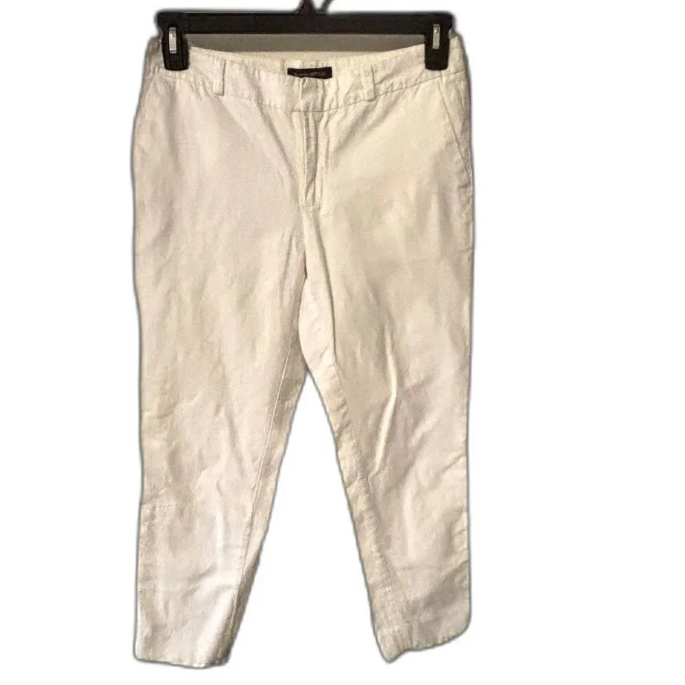 Banana Republic Hampton Linen Blend Pants Size 4 White Straight Leg Trouser